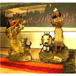Lot of 2 Cast Native American Figurines: Hamilton Collection, Buffalo Maiden and Maiden of the wolf 