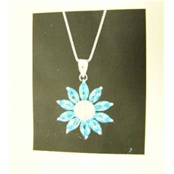 Blue Topaz and diamond pendant and chain, 14K white gold, blue topaz marquise, faceted, approx. 1.50