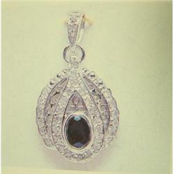 Sapphire and diamond pendant and chain 14K white gold, sapphire oval, faceted, approx. .50 carats, s