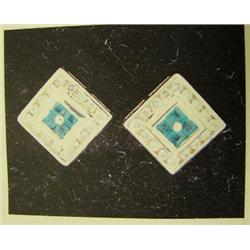 Emerald and diamond earrings, 14K yellow gold, emeralds square and faceted, approx. .25 carats, semi