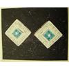 Image 1 : Emerald and diamond earrings, 14K yellow gold, emeralds square and faceted, approx. .25 carats, semi