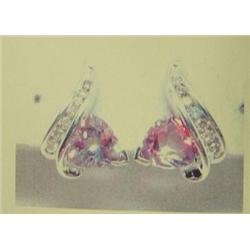 Pink mystic topaz and diamond earrings, 14K white gold, topaz trillion and faceted, approx. 1. carat