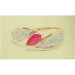 Ruby and Diamond lady's ring, 14K yellow gold, ruby marquise and faceted, approx. .20 carats, semi-t