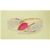 Image 1 : Ruby and Diamond lady's ring, 14K yellow gold, ruby marquise and faceted, approx. .20 carats, semi-t