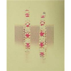 Ruby and diamond hoop earrings, 14K yellow gold, rubies round and faceted, approx. 1 carat, semi-tra