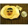 Image 1 : Fossilized ivory belt buckle by Mendelook from Diomede, AK - scrimshawed with Eskimo face (2)