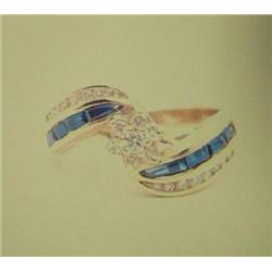 Sapphire and diamond lady's ring, 14K yellow gold, sapphires baguette, faceted, approx. .33 carats, 