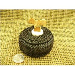 3" baleen basket with carved fossilized eagle finial by Jerry Hawley -stock #603F (2)