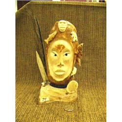 9.5" walrus skull bone mask with ivory carvings and bead necklace by Aningayou (2)