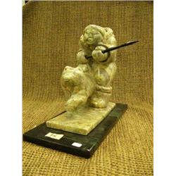 Soapstone carving of hunter and dog with jade spear 7" tall by Steve Byazlov (25)