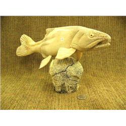 14" whale bone salmon with inset fossilized ivory eyes - fabulous quality (25)