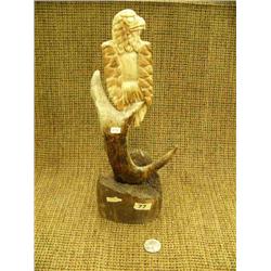 6.5" bone eagle in an antler tree mounted on old whale bone 12" total height (25)