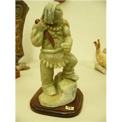 13" soapstone hunter tremendous quality carving mounted on wood base (25)