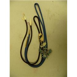 2 bolo ties on scrimshawed: ivory whale and turquoise thunderbird both with ivory drops (2)