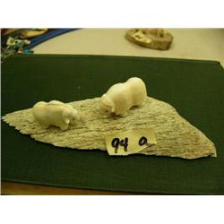 CHOICE on 3: group of 2 musk ox mounted on whale bone by Robert Kokuluk (2)