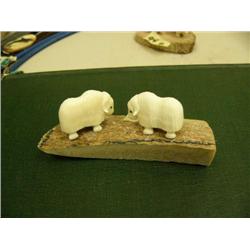 CHOICE on 3: group of 2 musk ox mounted on whale bone by Robert Kokuluk (2)