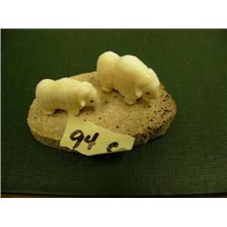 CHOICE on 3: group of 2 musk ox mounted on whale bone by Robert Kokuluk (2)