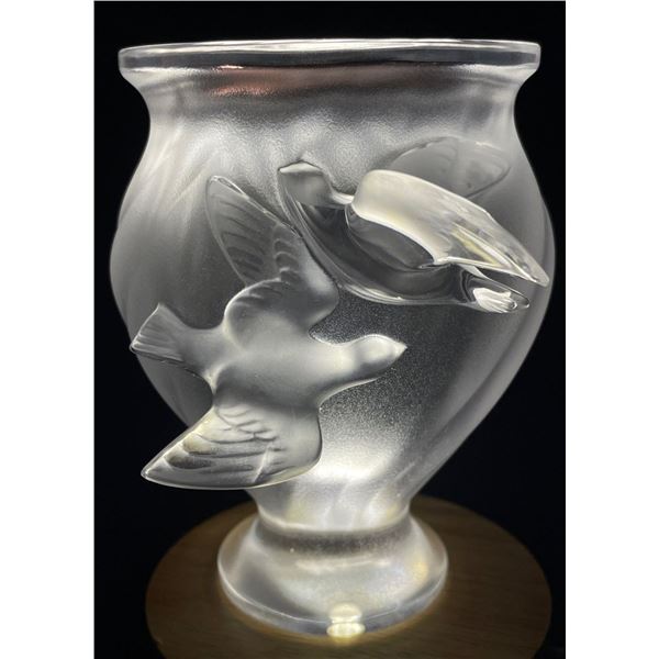Lalique Crystal Rosine Birds Vase