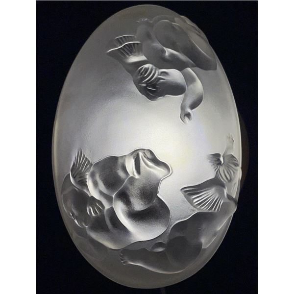 Lalique Crystal Three Cherubs Oval Egg Box 5.5L