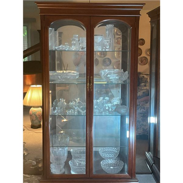 Mahogany China Cabinet With Lights Brass Hardware Contents Not Included 74T x 42W x 17D