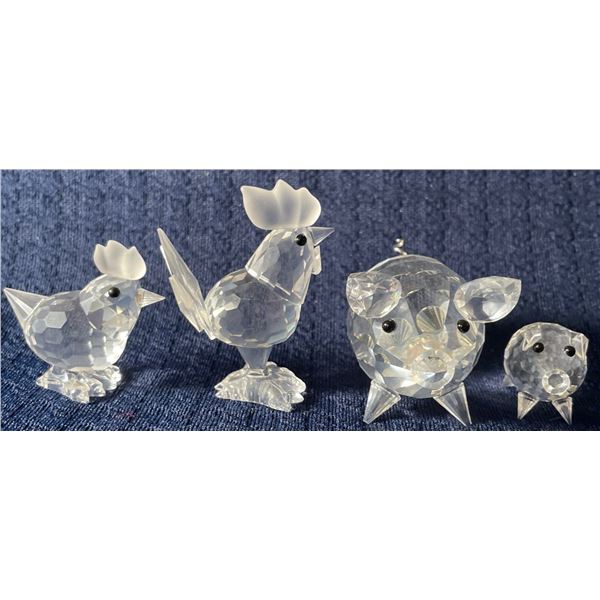Swarovski Crystal Pair Roosters & Pair Pigs 2T