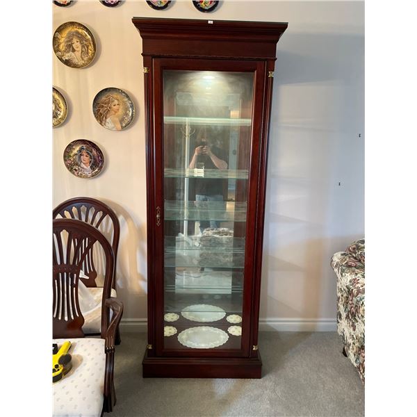 Mahogany China Cabinet With Brass Accents With Light 30W x16D x 78T Contents Not Included