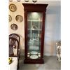 Image 1 : Mahogany China Cabinet With Brass Accents With Light 30W x16D x 78T Contents Not Included