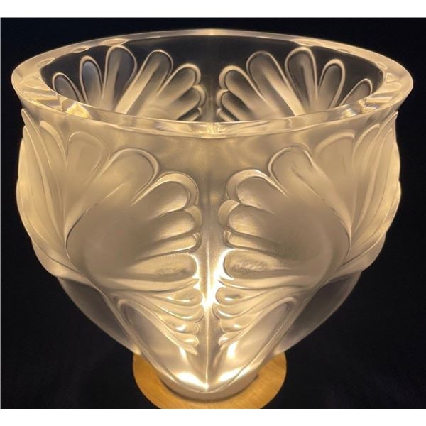Lalique Crystal Palm Frond Vase 7x8.5