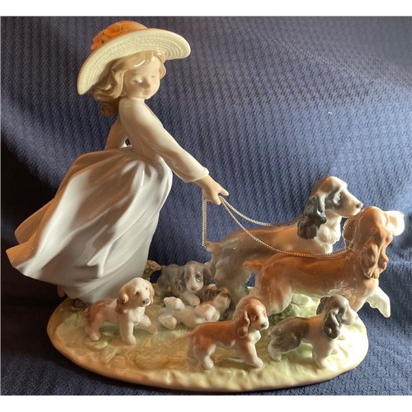 Lladro Porcelain "Puppy Parade Girl w/ Dogs" 12x10