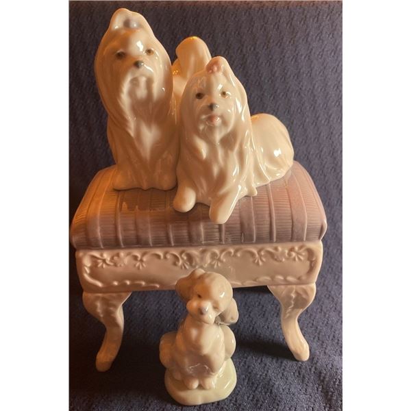 Lladro Porcelain Dogs on Ottoman 5x9