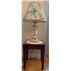 Image 1 : Wood End Table w/ Brass Lamp 14x19
