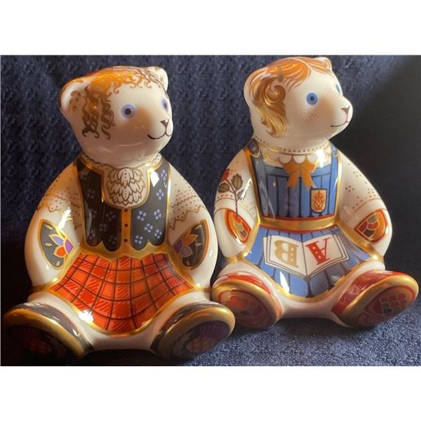 Royal Crown Derby School Girl Teddy & Shona Bear 3x4