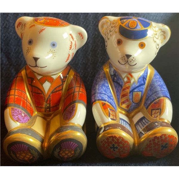 Royal Crown Derby Bears School Boy Teddy & Fraser Scottish Teddy 3x4
