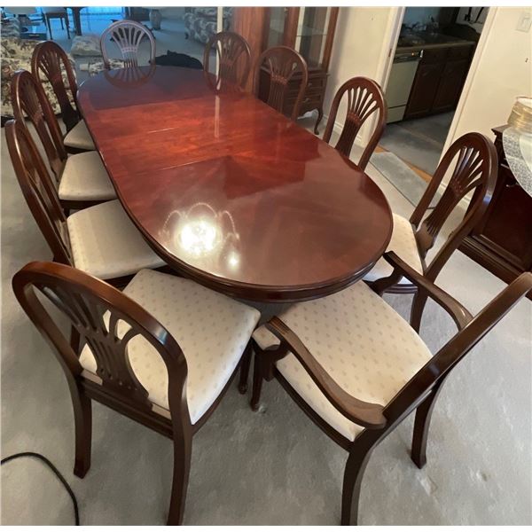 Mahogany 10 Seat Wood w/ Upholstery Dining Set Includes 2 Extenders