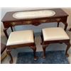 Image 1 : Vintage Double Wide Wood Desk w/ Pair of Stylish Upholstered Seats