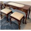 Image 2 : Vintage Double Wide Wood Desk w/ Pair of Stylish Upholstered Seats