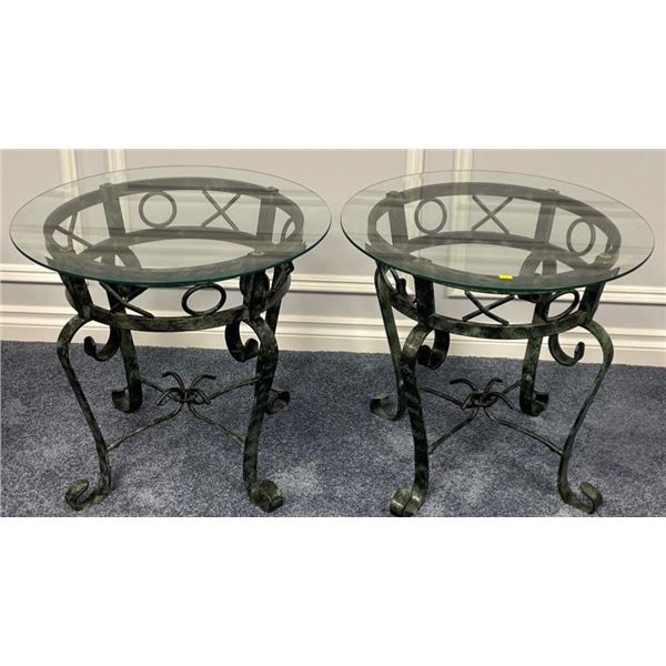 2 Wraught Iron w/ Glass Top Tables 24x24x22