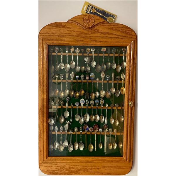Collection of Assorted Decorative Spoons w/ Mountable Wood & Glass Display Case