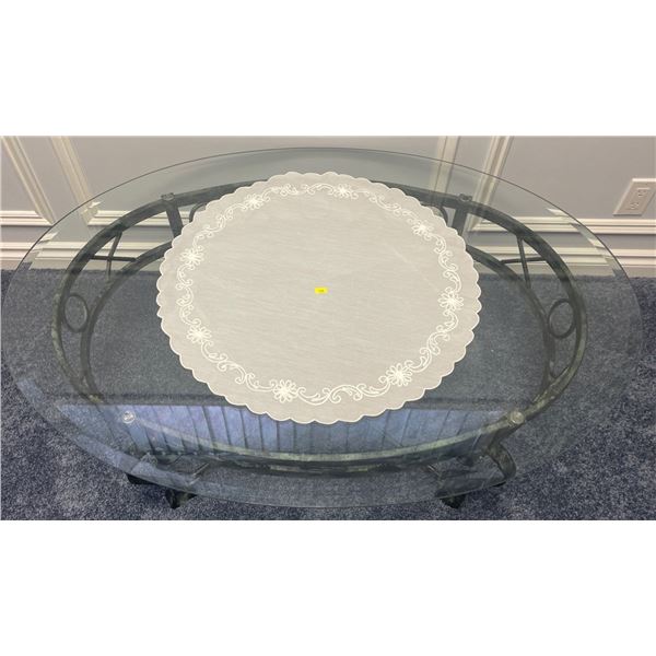 Ova Shaped Wraught Iron & Glass Coffee Table 63x41x26