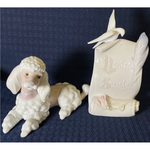 Lladro Porcelain Poodle & Plaque 7x3