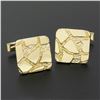 Image 6 : Mens Solid 14k Yellow Gold Nugget Textured & Polished Crackled Square Cuff Links