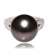 Image 1 : 13.50mm Black-Gray South Sea Pearl and 0.65 ctw Diamond Platinum Ring