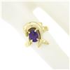 Image 3 : 14k Yellow Gold Dolphin Jumping Over 0.90 ctw Oval Prong Amethyst Solitaire Ring