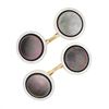 Image 1 : Men's Antique 14k TT Gold Black Mother of Pearl w/ Grooved Rim Round Cuff Links
