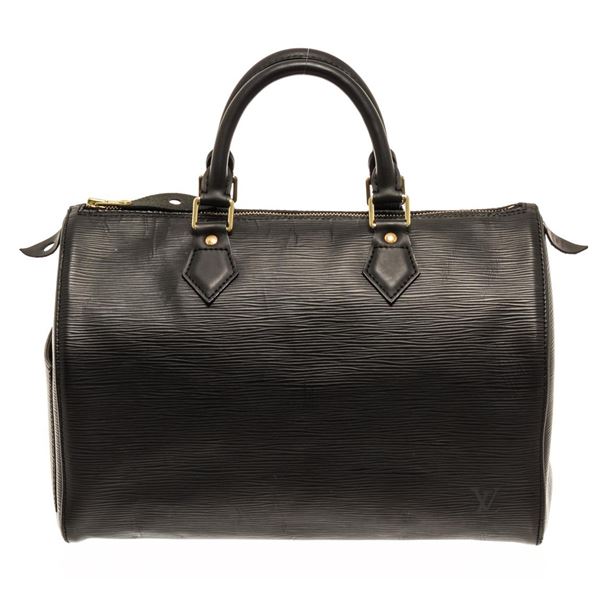 Louis Vuitton Castilian Black Leather Speedy 30 Boston Bag