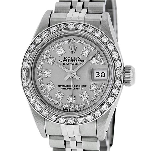 Rolex Ladies Quickset Stainless Steel Slate Grey Diamond Datejust Wristwatch 26M
