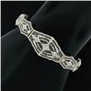 Image 8 : Antique Art Deco Esemco 14k White Gold Diamond Milgrain Filigree Buckle Bracelet