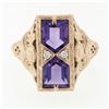 Image 4 : 14K Rose Gold 1.80 ctw Amethyst W/ Diamond & Filigree Milgrain Etched Dinner Rin