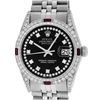 Image 1 : Rolex Mens Stainless Steel Black String Diamond Lugs And Ruby Datejust 36MM