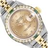 Image 1 : Rolex Ladies Quickset Sapphire 18K Two Tone Champagne Roman Diamond And Emerald